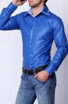 4202-2 Koszula męska slim fit- połysk - niebieski