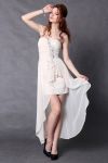 EVA&LOLA ELEGANCKA SUKIENKA Z DŁUŻSZYM TYŁEM - WANILIOWY 3902-4