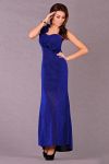 5214-1 Długa sukienka zakładana na jedno ramię ze świecącego materiału - niebieski