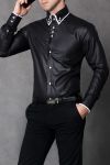 4111-3 Koszula męska slim fit - czarny